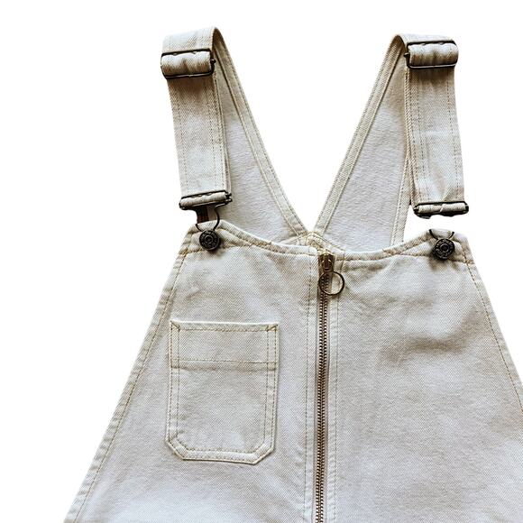 FREE PEOPLE Sunkissed Denim Short Overalls Front Zipper Pockets Off White 6 NWOT - Picture 5 of 9